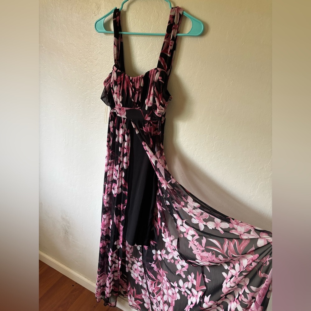 Floral Pink and Black Women's Dress